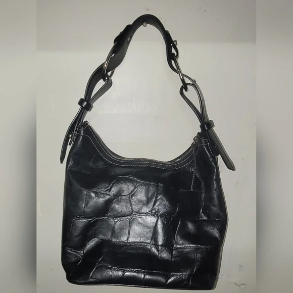 Dooney & Bourke Black Croc-Patterned Hobo Bag - Picture 10 of 10